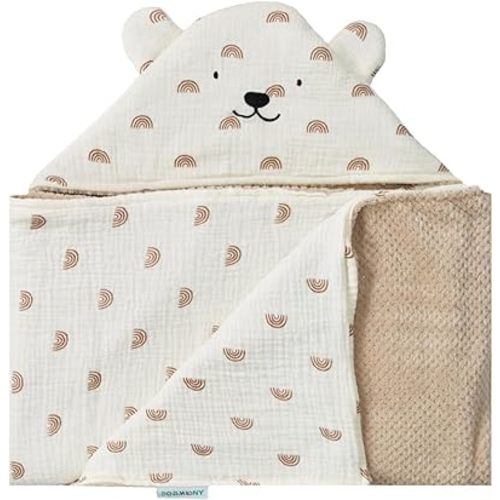 Ultra-Soft Hooded Bath Towel with Flannel Linning for Baby and Toddler,55 * 25 inches Warm Baby Absorbent Towels (Bear Design)
