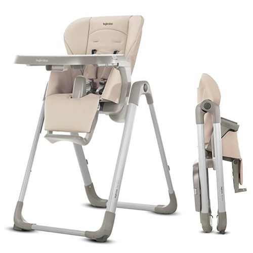 Inglesina My time High Chair for Baby & Toddler - Folding, Convertible, Easy to Clean & Made to Grow Highchair - Removable Tray, 5-Point Harness, Ultra-Compact Fold & Sturdy Construction - Butter