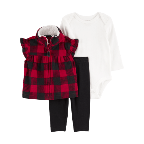 Baby 3-Piece Buffalo Check Fleece Little Vest Set - Carter's | Carter's