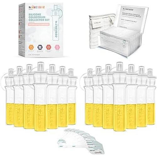 Colostrum Collector Kit | Reusable Silicone Breast Milk Collector for Harvesting Colostrum Breastmilk, Pre-Sterilized Includes Storage Case & Cotton Wipe | Set of 14 Collectors, 5mL each