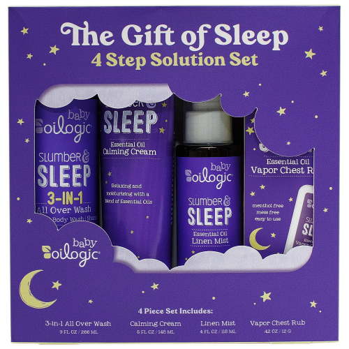 Oilogic, Baby Sleep Bundle, Essential Oil Roll on .2 oz, Vapor Bath 9 oz, Calming Cream 6 oz, Linen Mist, 4 oz