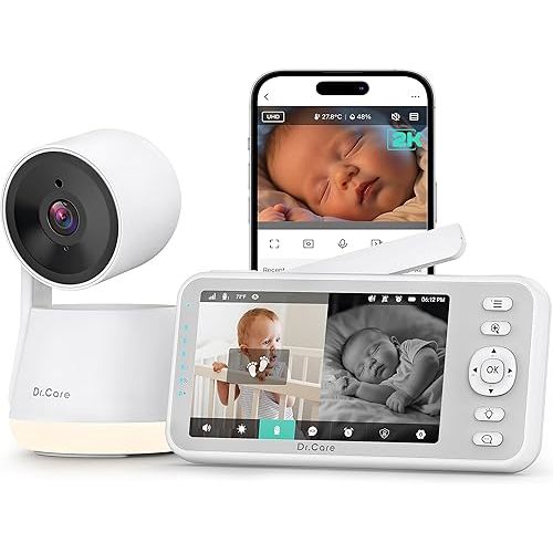 Dr.Care LumiView Smart WiFi Baby Monitor - 5" 1080P FHD & 2K Camera App Control, Privacy Mode, 5000mAh Removable Battery,Cry & Motion Alerts, HD Night Vision, RGB Night Light, Multi-User, 1279ft Range