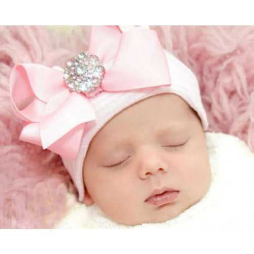 Newborn Hospital Beanie with Bow girl pink
