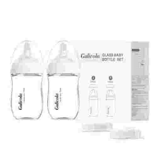 Gulicola Natural Glass Baby Bottle for Breastfeeding, Wide Neck with Slow Flow Nipple, 1 Months+, 5 oz, 2 Pack - White