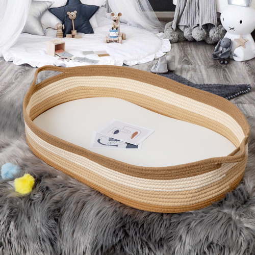 Baby Changing Basket in Boho Rainbow Color - Changing Table Topper and Thick Foam Pad with Removable Cotton Mattress Cover, 100% Cotton