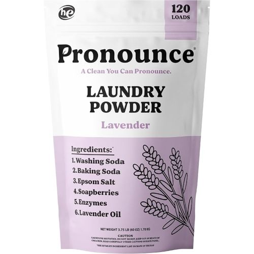 Pronounce Laundry Detergent Powder Alternative | Earth-Derived Ingredients, Eco-Friendly, Safer for Sensitive Skin, Eczema, and Babies. Stain + Smell Fighting. HE Safe (Lavender, 120 Loads).