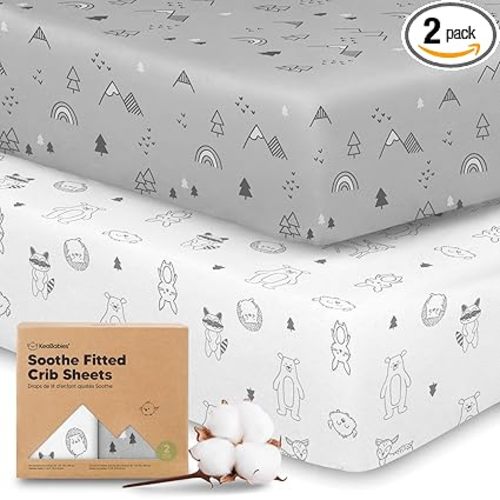 KeaBabies 2-Pack Organic Crib Sheets for Boys, Girls - 52x28 Fitted Crib Mattress Sheet Neutral, Breathable Jersey Cotton Cover for Baby Bed, Toddler Mattress, Soft & Cute Prints (Woodland)
