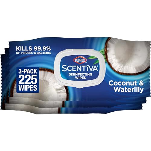 Clorox Scentiva Disinfecting Wipes, Coconut and Waterlily, 75 Count, Pack of 3 (Package May Vary)