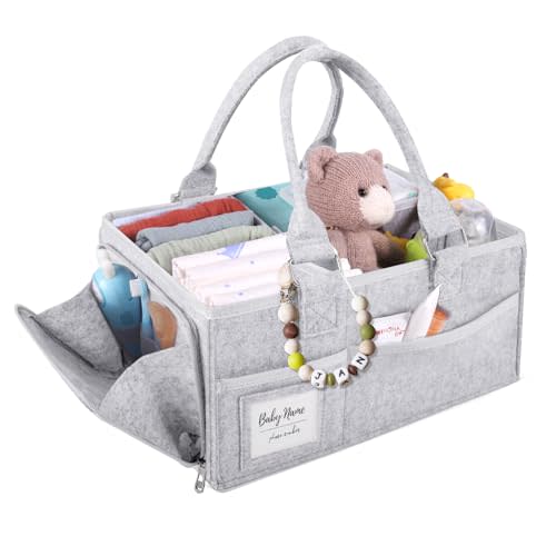 Lainlight Diaper Caddy Organizer with Handle Portable Diaper Organizer for Changing Table, Nursery Storage Basket Felt Car Organizer Baby Shower Gifts Essentials
