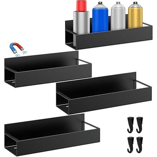 4 Pcs Magnetic Aerosol Spray Can Holder, Magnet Toolbox Bottle Holder, Wall Mounted Spray Bottle Rack, Mechanic Paint Bottle Can Organizer, Tool Box Storage Rack for Garage Home Workspace（Black）