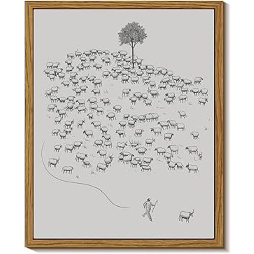 InSimSea Framed Wall Art for Living Room Minimalist Framed Wall Art Room Decor Vintage Landscape Flock of Sheep Home Decor Lamb Artwork Painting Inspiring Christian Wall Art Decor Canvas Prints 8x10in