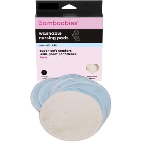 Bamboobies Overnight Nursing Pads, Ultra-Soft Velour, Reusable and Washable for Nightly Use, Leak-Proof Pads for Breastfeeding, 4 Pads