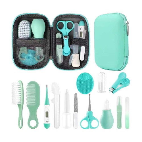 Baby Grooming Kit, Infant Safety Care Set with Hair Brush Comb Nail Clipper Nasal Aspirator,Baby Essentials Kit for Newborn Girls Boys (Green)