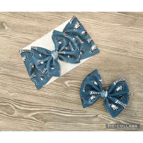 Green black and white eagle Football Baby Headwrap- Football Bow