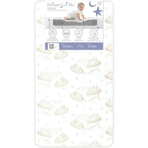 Dream On Me Twilight 5” 2-in-1 Breathable Spring Coil Crib & Toddler Mattress – Firm Infant Side & Plush Toddler Side, Reversible Design, Waterproof Vinyl Cover, GREENGUARD Gold & JPMA Certified