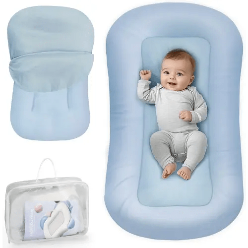 Baby Lounger - Baby Lounger for Newborn, 0-24 Months, Infant Lounger for Home and Travel, Soft Cotton, Baby Nest Lounger, Newborn Babies Essentials Gifts, ZumaBlue (Lounger Cover Included)