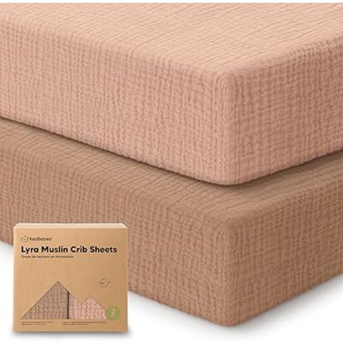 KeaBabies 2-Pack Muslin Crib Sheets for Boys, Girls - 100% Organic Cotton Fitted Baby Crib Mattress Sheet, Soft Breathable Standard Toddler Bed Cover Bedding Set, Neutral, Durable 52x28 (Russet)