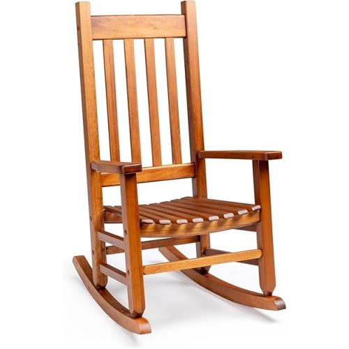 Outvita Wood Children's Rocking Chair, Perfect for Indoor or Outdoor All-Weather Wooden Porch Rocker for Garden, Yard, and Balcony, Patio Rocking Chair Suitable for Kids Ages 6-10(Natural)