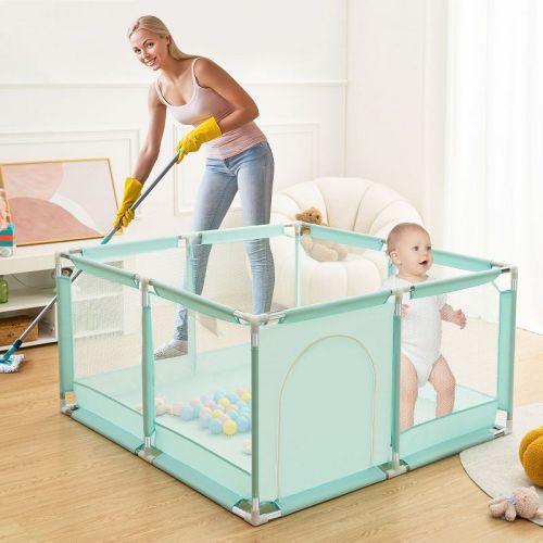 Gotgelif 50"x50" 4-panel Baby Playpen Spacious & Secure Foldable Playard Green