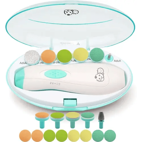 Royal Angels Baby Nail File, 21 in 1 Set with Labels, Electric Nail Kit, Extra 13 Replacement Tools, Baby Nail Trimmer, Baby Nail, Newborn Toddler Toes & Fingernails Clipper, Trim & Polish (Green)