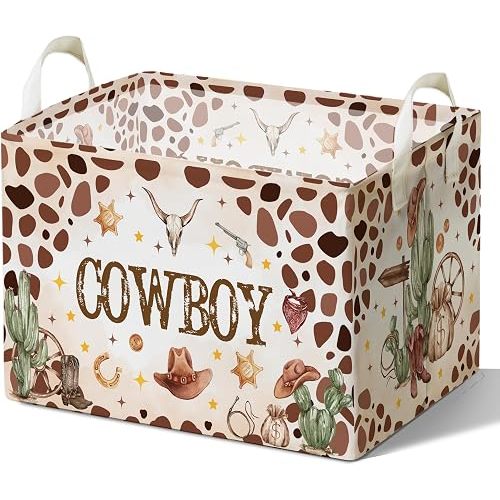 Cowboy Storage Basket with Handles, Cowboy Birthday Gifts for Boys, Brown Baby Storage Basket, Western Nursery Decorations, Baby Nursery Rectangular Decor, Laundry Hamper Foldable for Bathroom Bedroom