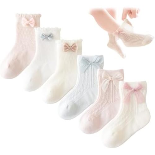 Baby Girls Socks with Bow 2nd-generation Breathable Mesh Newborn Cotton Cute Princess Socks for Toddler Infant