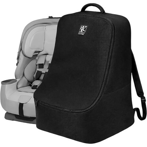J.L. Childress Padded Backpack Car Seat Bag - Car Seat Travel Bag for Airplane, Cover Fits Most Baby & Infant Carriers & Boosters, Airport Accessories for Gate Check or Baggage Check - Ultimate, Black