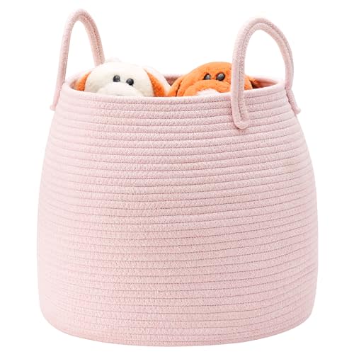 ENAORGAN Small Pink Laundry Basket for Baby Nursery Girls Cotton Rope Basket for Toys