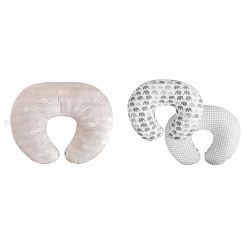 Boppy Nursing Pillow Organic Bare Naked Original Support, Pillow Only & Nursing Pillow Quick-Dry Gray Elephant Cover - Fits Original, for Breastfeeding and Bottle Feeding