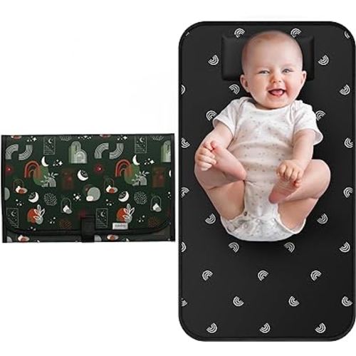 Babebay Waterproof Portable Diaper Changing Pad, Foldable Travel Changing Mat for Baby Girl Boy, Lightweight Travel Changing Station, Boho Geometric Pattern