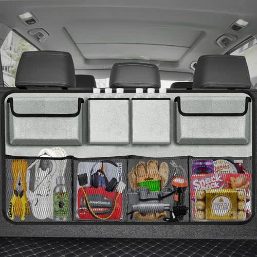 Car Trunk Organizer & Backseat Hanging Organizer with 8 Large Storage Bags - Super Capacity with 30% Extra Storage Space for SUVs,Trucks,Vans -Ultimate Car Organization for a Clutter-Free Space-Grey