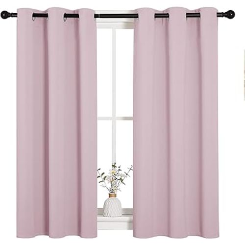 NICETOWN Room Darkening Curtain Panels for Girls Room, Nursery Essential Thermal Insulated Grommet Drapes for Small Window (Baby Pink, 2 PCs, 34 x 45 inch)