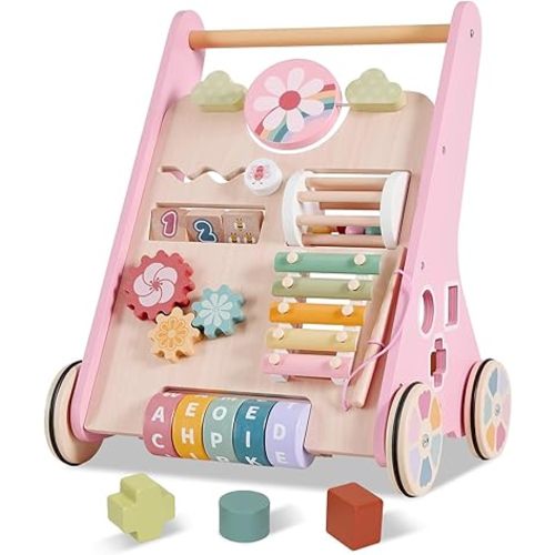 Wooden Baby Walker, Baby Push Walker, Montessori Toddler Walker Toy, Push and Pull Learning Activity Walkers, Baby Walker with Wheels for Boys&Girls 1 Year Old, Baby Walker Push Toy Gifts for Toddler