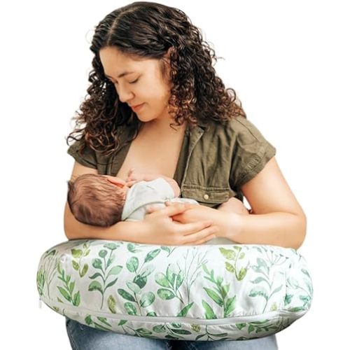 Boppy Nursing Pillow - Firm, Ergonomic U-Shaped Bottle and Breastfeeding Pillow with High Lift for Comfort and Support, Spacious Surface - Green Sage Leaf