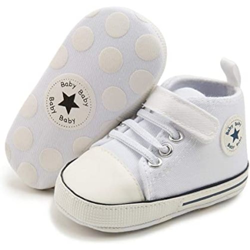 KIDSUN Unisex Baby Boy Girl Canvas Sneaker Soft Sole Infant Lace up Newborn Ankle Toddler First Walkers Crib Shoes