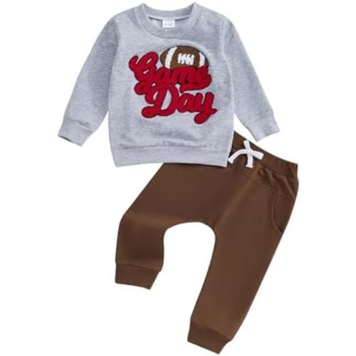 Gueuusu Toddler Baby Boy Girl Fall Winter Outfits Go Birds Fuzzy Embroidered Sweatshirt Top Pants Football Game Day Clothes