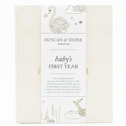 Baby First Year Book (Cream, 112 Pages) by Duncan & Stone - Memory & Milestone Baby's First Year Photo Album from Pregnancy to First Year – Newborn Baby Journal - Gifts for New Moms