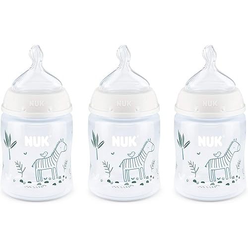 NUK Smooth Flow Anti Colic Baby Bottle, 5 oz, 3 Pack, Zebra