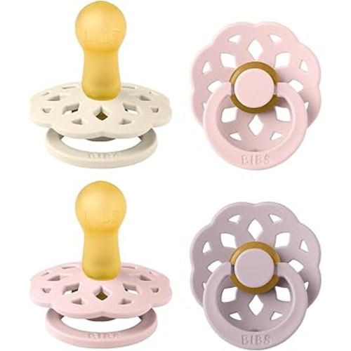 BIBS Boheme Soother 4-Pack | BPA Free Dummy Pacifier | Round Nipple | Natural Rubber Latex | Made in Denmark | Size 6-18 Months | Blossom Mix