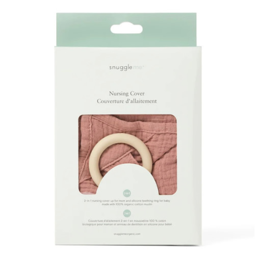snuggle me® Nursing Cover - 100% Organic Cotton Muslin Nursing Cover Up for Breastfeeding with a BPA-Free Silicone Teether Ring, Ultra-Soft & Lightweight (33.5″ × 39.4″)