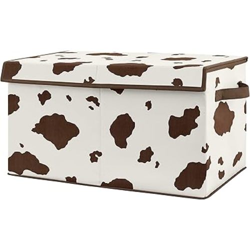 Sweet Jojo Designs Wild West Cow Print Boy Small Fabric Toy Bin Storage Box Chest For Baby Nursery or Kids Room - Brown and Cream Western Southern Country Animal