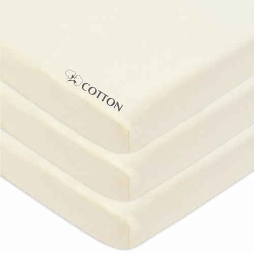 American Baby Company 3 Pack 100% Natural Cotton Fitted Mini Crib Sheets, 38" x 24", Soft Breathable Portable Sheets for Pack N Play Mattresses, Beige, Unisex for Boys & Girls