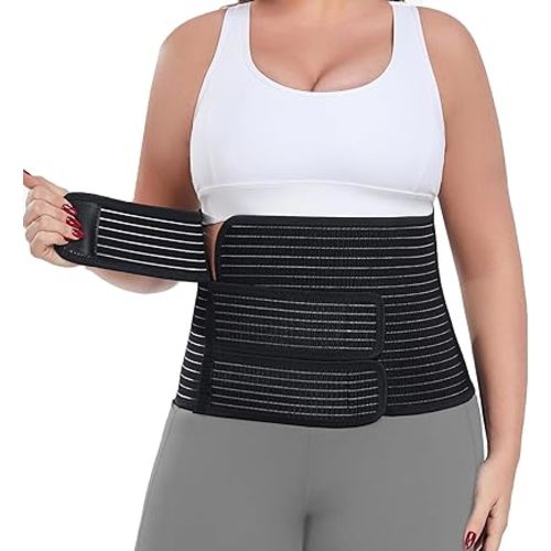 Postpartum Belly Band Abdominal Binder Post Surgery, for Natural Delivery & C-Section Recovery, 9.7" High Adjustable Compression Belly Wrap,Polyester Made with Bamboo Charcoal Fiber(Black, Large)