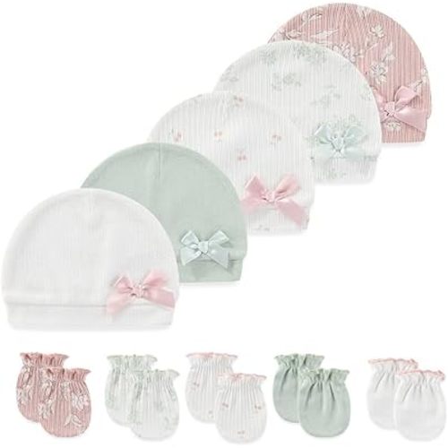 10 Pieces Newborn Baby Cotton Cap and Mitten Sets