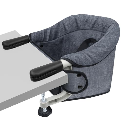 Hook On High Chair, Jozzve Baby High Chair, Portable High Chair for Travel, Foldable Fast Table Chair with Storage Bag, Baby Feeding Seat Clip On High Chair for Home and Travel (Grey)