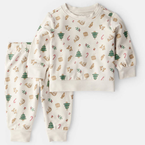 White Baby Boy Print PurelySoft Long-Sleeve Tee & Pant Set - White | Carter’s Oshkosh Canada