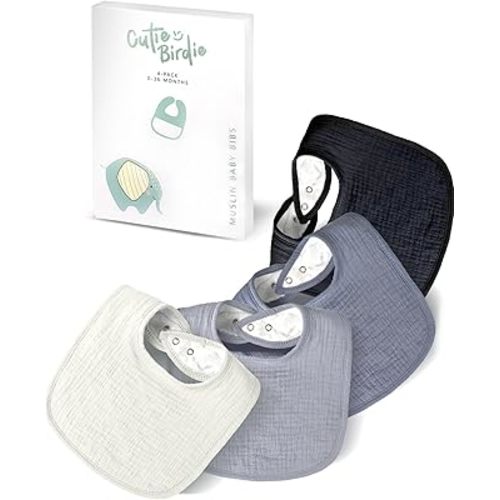 Muslin Baby Bibs for Unisex Girls & Boys- 4-Pack 100% Cotton Baby Bibs for Drooling and Teething, 0-36 months, Baby boy gifts, Baby shower gifts