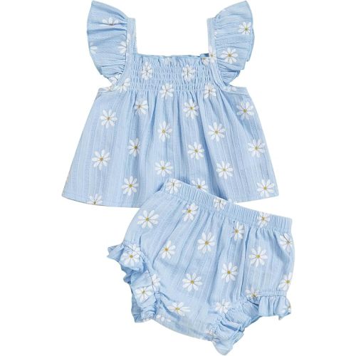 Mubineo Baby Girl Summer Clothes Cute Ruffle Tops Dress Shorts Outfits Set Infant Toddler Shrit Bloomers Princess Outfit