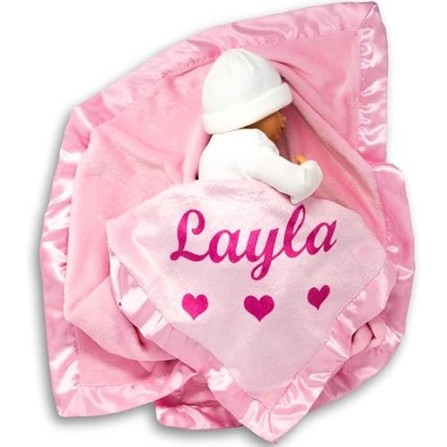 Custom Catch Personalized Baby Blanket for Girls - Pink - Newborn or Infant Gift with Name
