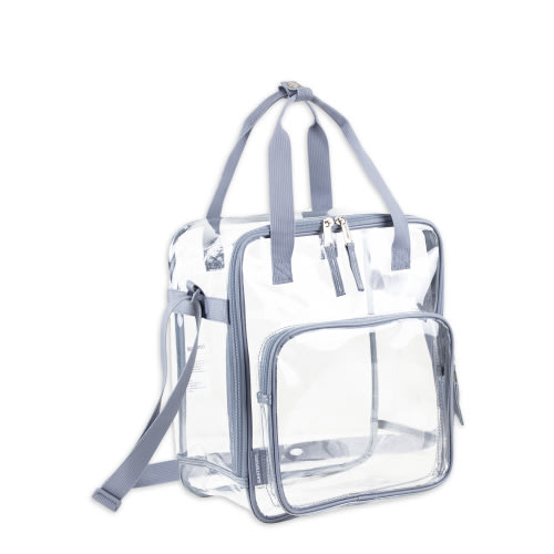 Eastsport Unisex Clear Double Handle Stadium Approved Tote, Grey Trim